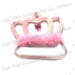 Pink Sequins Crown Elastic Crown Headband, Tiara with Fur For Kids