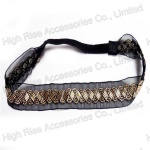 Golden Beaded Pattern Tulle Based Elastic Headband