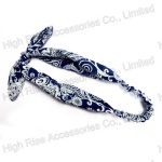 Bue and White Porcelain Pattern Fabric Bow Headband