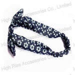 White Flower Pattern Jeans Bow Headband