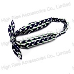 Checked Patterns Dark Blue Headband With Bow