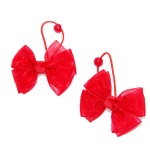 Red Tulle Bow Hair Elastic Ponytail Holder For Kids