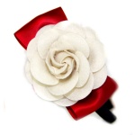 White Felt Fower With Red Ribbon Bow Alice Band For Kids