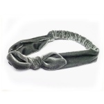 Grey Velvet Bow Elastic Headband For Winter