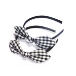 Grey And White Checks Bow Alice Band