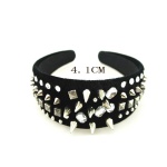 Multiple Crystals And Studs Wide Leather Alice Band