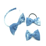 Blue Denim Bow Alice Band, Hair Clip And Ponytail Holder Elastic Kits