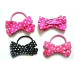 Dotted Ribbon Bow Elastic Ponytail Holder  For Kids