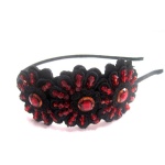 Red Beads on Embroidered Flower Alice Band