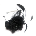 Black Flower With Feather Fascinator Alice Band
