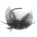Ribbon Rose With Feather Fascinator Veil Alice Band