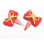 Red Crocheted Bow Hair Clip Snap Clip