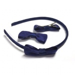 Dark blue Grosgrain Bow Alice Band And Hair Clips Set