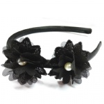 Double Black Mesh Flower Alice Band