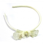 Cream Lace Bow With Chiffon Flower Alice Band
