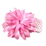 Baby Crocheted Elastic Headband With Big Pink Flower