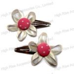 Button With Ribbon Flower Hair Clip Snap Clip