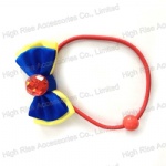 Satin Ribbon Bow With Red Crystals Hair Elastic Hair Band Ponytail Holder
