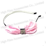 Pink Satin Bow With Crystal Charm Headband, Big Bow Alice Band