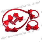 Red Ribbon Bow Alice band, Elastic and Snap Clip Set, Headband Kits
