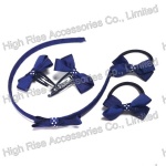 Navy Blue Ribbon Bow Alice band, Elastic and Snap Clip Set, Headband Kits