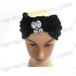 Black Velvet Bandana With Crystal , Wide Headwrap