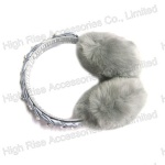 Grey Braided  Faux Fur Earmuffs With Pearls For Winter