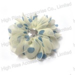 Blue Polka Dotes Chiffon Flower Hair Clip