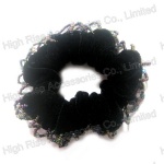 Beads Fringe Black Velvet Scrunchie