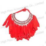 Red Fringe Beads Linked Collar Necklace