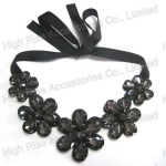 Black Crystal Stone Flower Collar, Crystal Collar Necklace
