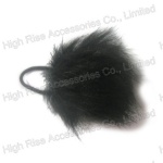 Black Fur Ball Hair Elastic,Ponytail Holder