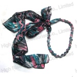 Floral Chiffon And Chain Twist Long Tail Headband