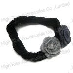 Black Crocheted Flower Elastic Headband With Flower