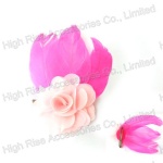 Feather With Chiffon Flower Alligator Clip