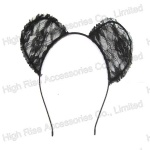 Black Lace Ear Alice Band, Halloween Headband