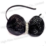 Black Sequin Bow With Crystal Alice Band