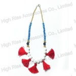 Colored Round Beads With Red Fringes Necklace