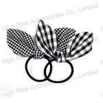 White And Black Checked Bow Hair Elastic Band