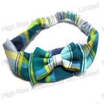 Blue British Grid Bow Elastic Headband