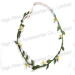 Small White Flower Elastic Headband Garland With Leaves