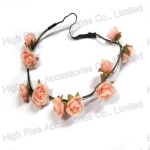 Pale Pink Rose Flower Elastic Headband Garland With Leaves